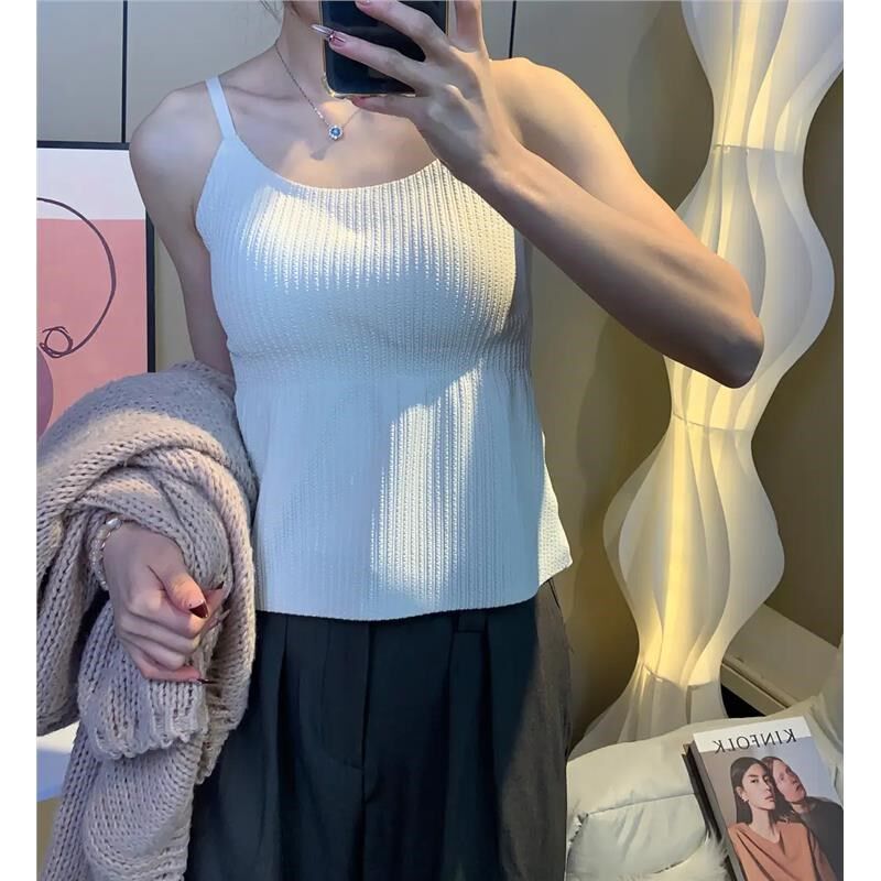 凯姬娜四季显瘦打底吊带背心内搭外穿美背内衣一体垫白色长款百搭