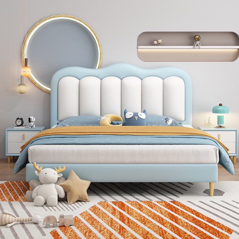 儿童床女孩公主现代简约男孩1.2m小户型钢琴键高箱带储物网红皮床