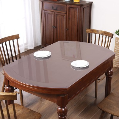 圆桌伸缩折叠椭圆形餐桌垫PC桌布防水防油免洗加厚软玻璃