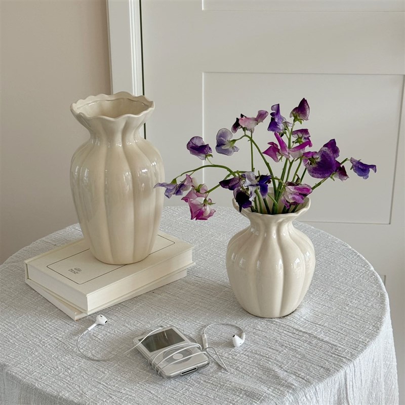 林与/陶瓷花瓶高级感白色法式摆件客厅水培插花鲜花奶油风装饰