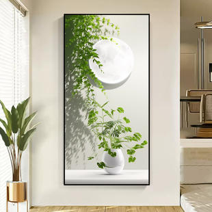 绿植小新入户玄关装饰画客厅走廊背景墙壁画竖版过道风挂画