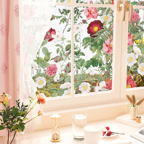 装万家复古田园浴室玻璃门贴膜改造阳台装饰磨砂膜厕所窗户防窥膜