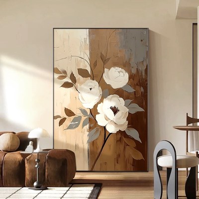 莺春语棕色玫瑰大幅客厅落地画侘寂风艺术沙发背景墙装饰画