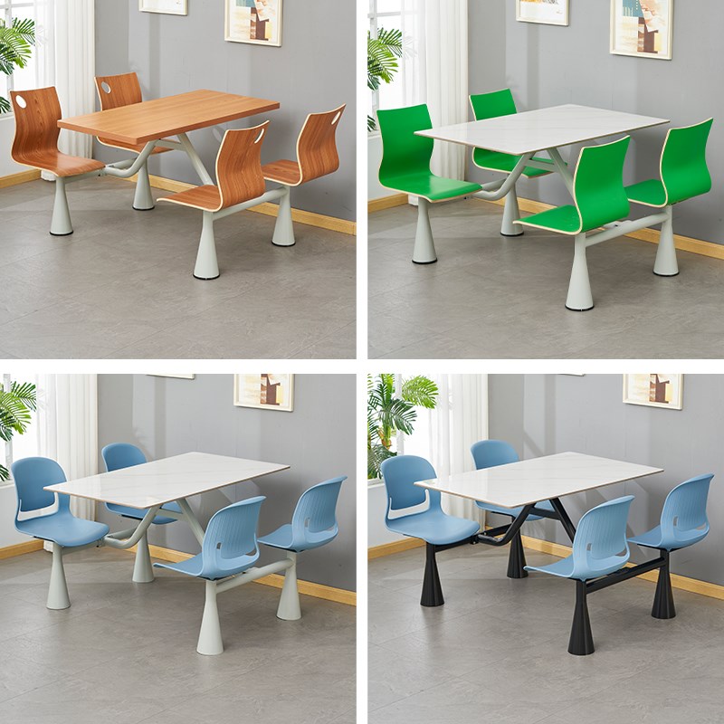 高档食堂餐桌椅职工公司员工工厂学校四人六人连体岩板餐桌椅组合