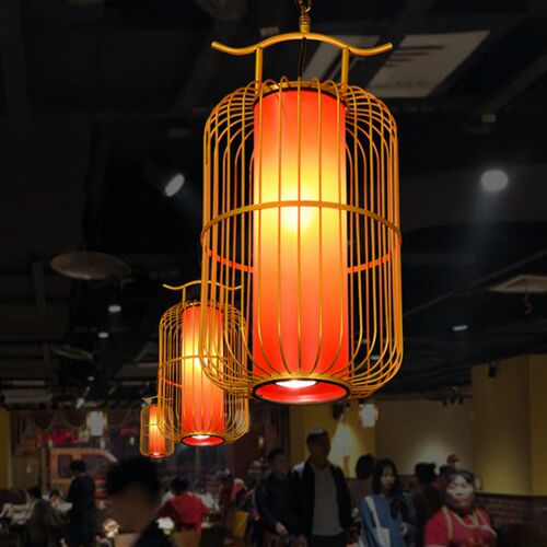 新铁艺鸟特色火锅店灯创意咖啡厅酒吧台金色装饰灯