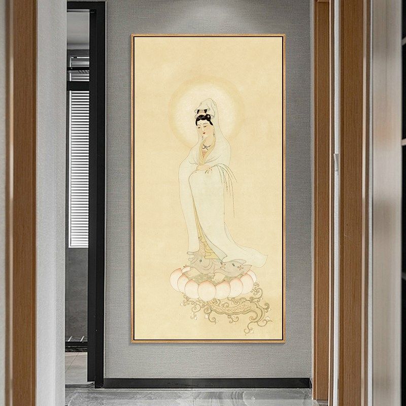 南海观音挂画送子观音装饰画观世音菩萨画像佛堂供奉家用客厅壁画