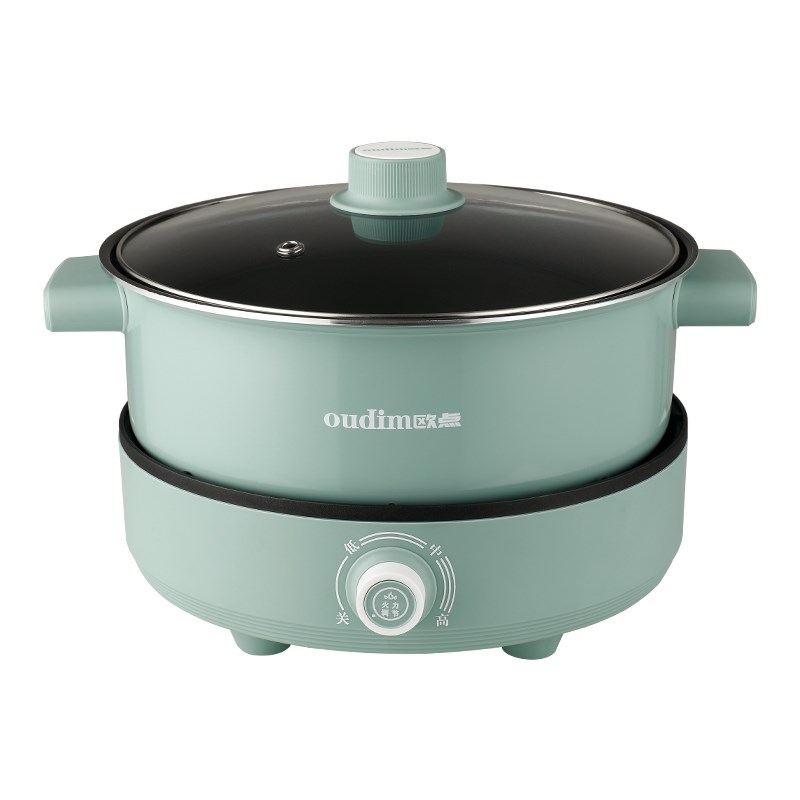欧点电火锅 OD--3011A米白3.0L/4011A绿色4.0L 多功能火锅不粘锅