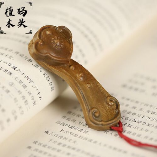 如意天然绿檀木雕刻事事如意流苏手把玩喜庆复古工艺品