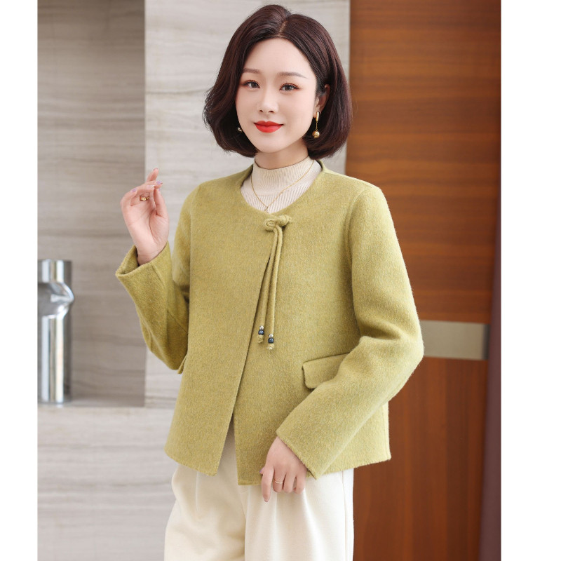 孜洋小香风双面羊毛大衣女短款秋冬季羊毛呢外套圆领5205
