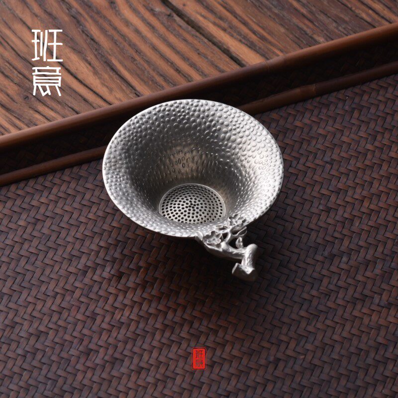 班意 纯手工纯锡茶漏网 茶滤 实木把功夫茶具配件 茶道零配包邮