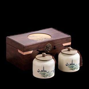 新款茶叶包装礼盒空盒陶瓷茶叶罐仿木盒高档红茶绿茶普洱送礼定制