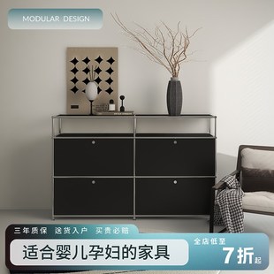餐边柜中古模块柜l现代简约轻奢家用客厅茶水酒柜碗柜收纳储物柜