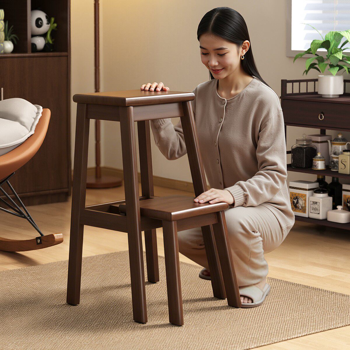 梯凳实木梯子凳子二合一两用伸缩家用便携矮凳登高梯凳不摇晃梯子