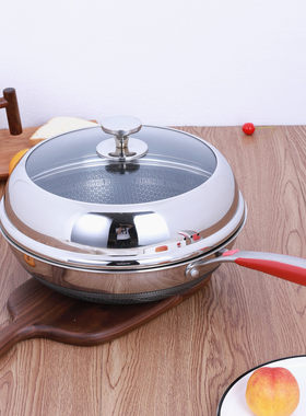锅盖不锈钢加高加厚32CM34CM36CM38CM炒锅盖钢化玻璃盖子可视通用