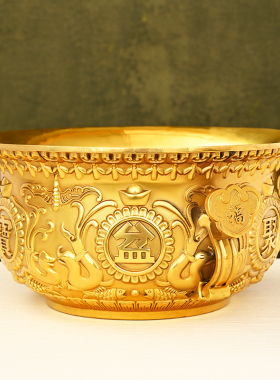 铜聚宝盆摆件实心纯家用客厅工艺品装饰聚招大号财盆店铺公司礼品