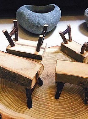 田园风实木小板凳创意原木手工微型玩偶木凳子装饰品摆件拍照道具