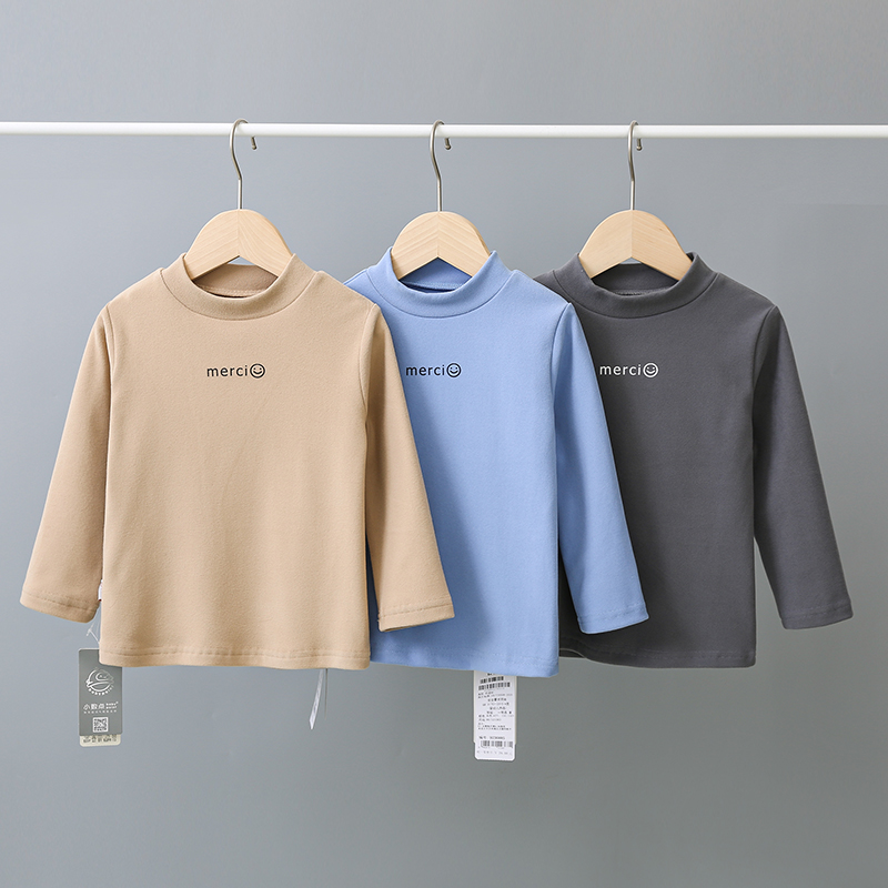 小数点儿童打底衣春装新款阳离子半高领打底衫女童家居服保暖上衣