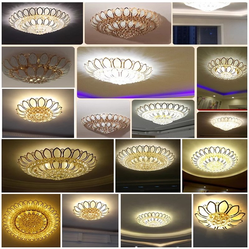 欧式客厅灯大气金色水晶灯圆形LED莲花吸顶灯具主卧室灯餐厅灯饰