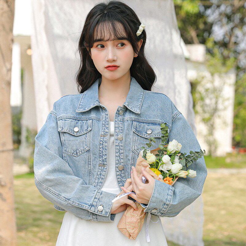 2025春季短款牛仔外套仙女浅蓝色复古牛仔衣森系连衣裙外搭短外套