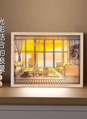三色变换灯光画装饰画发光画台灯桌面装饰画摆件创意女小温馨灯画