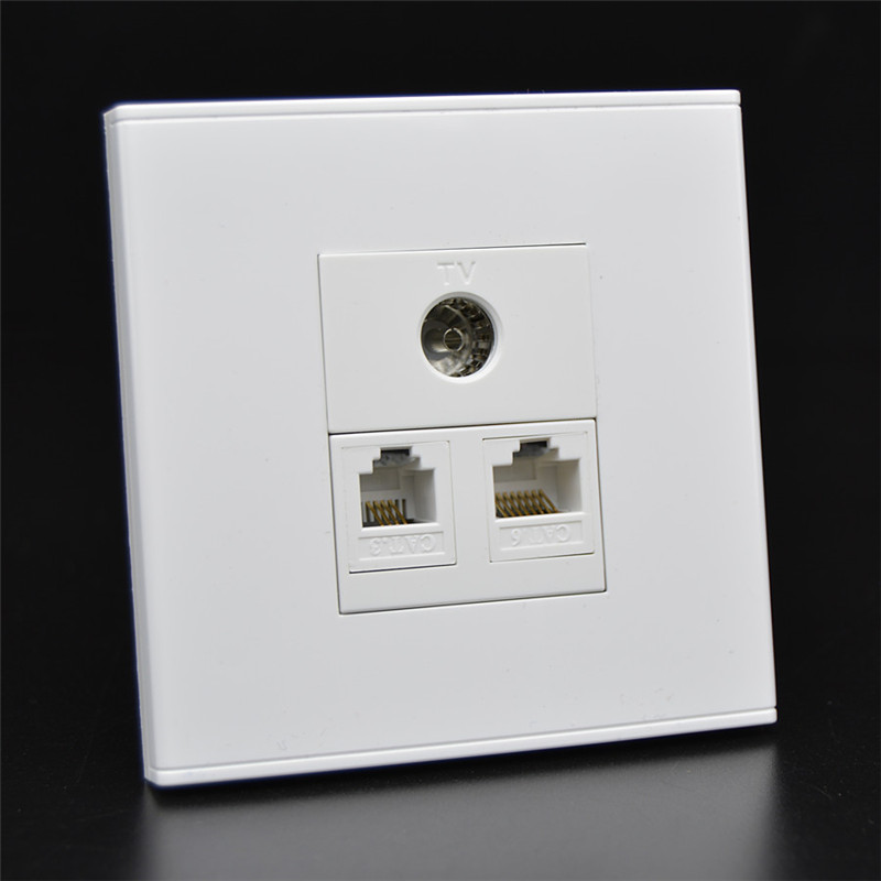 86型网络电话TV闭路墙壁插座免打六类千兆网线口语音有线电视面板