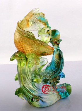 琉璃欢喜有余鱼摆件工艺品时尚创意家居装饰朋友同事结婚礼品礼物