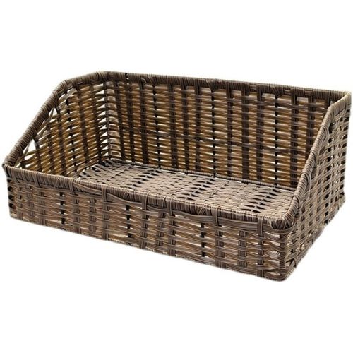 超市水果收纳框蔬菜陈列筐斜口收纳筐藤编货架篮美陈堆梯形藤编篮