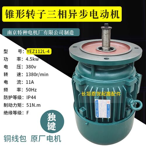 南京特种锥形转子三相异步电动机 YEZ112L-4 4.5KW 法兰250mm现货