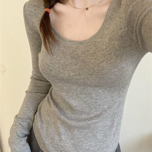 U领显瘦修身 弹力显身材打底衫 针织衫 圆领薄款 上衣女秋冬新款 此外