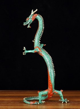 铜艺铺纯铜彩绘立龙工艺品家居办公室书房生肖龙摆件乔迁开业礼品