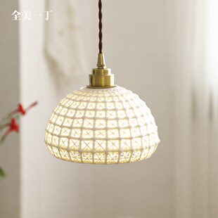 全美一丁北欧简约复古黄铜吊灯单头 日式床头吊灯过道玄关走廊灯