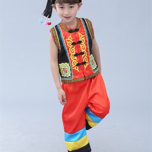 六一纳西族儿童演出服男童少数民族男女童幼儿纳西族表演舞蹈服装