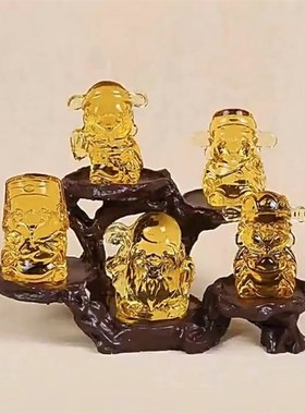 淄博琉璃摆件水晶福禄寿喜财神爷五路五福桌面工艺品开业乔迁送礼