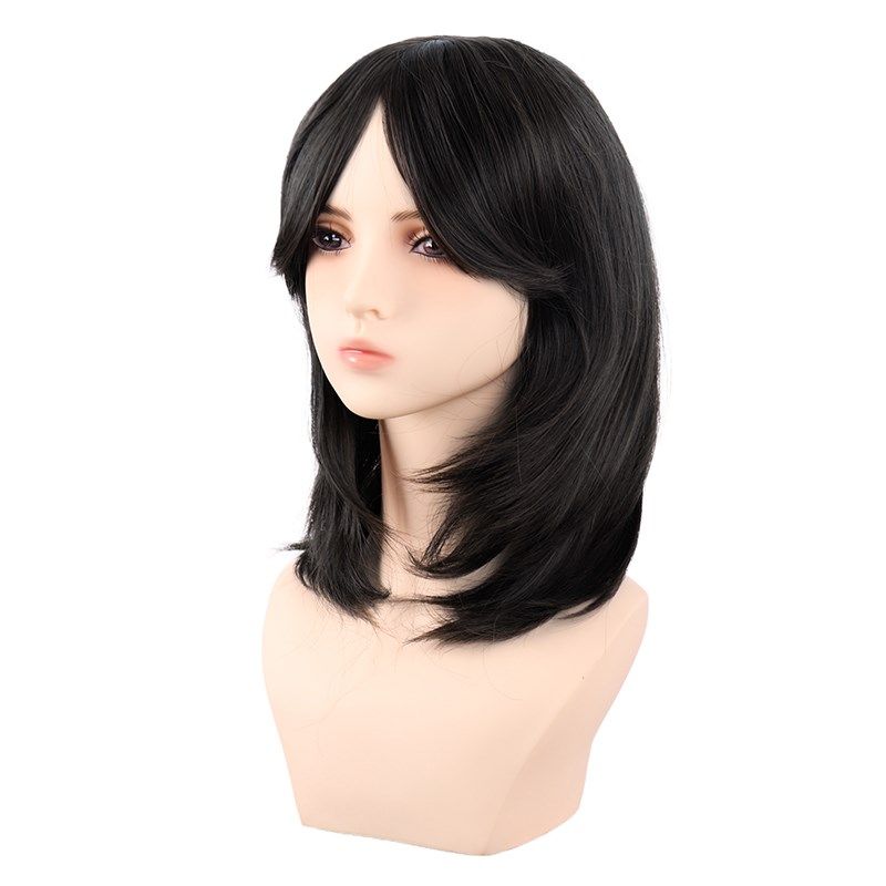 潼漫 cos假发女中长发动漫齐斜刘海分层马尾高温丝直发纯黑色头套,美发护发/假发,演出假发,淘宝优惠券,粉丝福利购,淘宝优惠卷