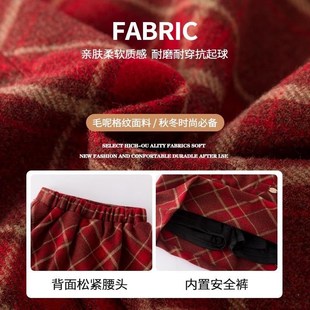 女童毛呢裙子2025新款秋冬新年儿童红色半身裙女孩A字裙冬季短a裙