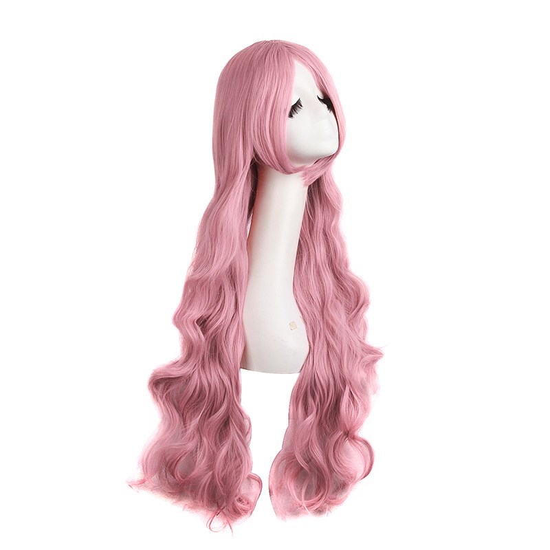 cos假发女长卷发齐斜刘海万用80cm藕粉色Lolita大波浪动漫全头套