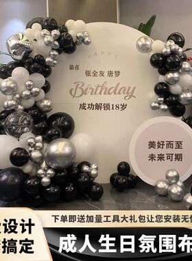 男士18岁生日成人礼酒店背景气球桌面椅子装饰拍照墙布置定制KT板