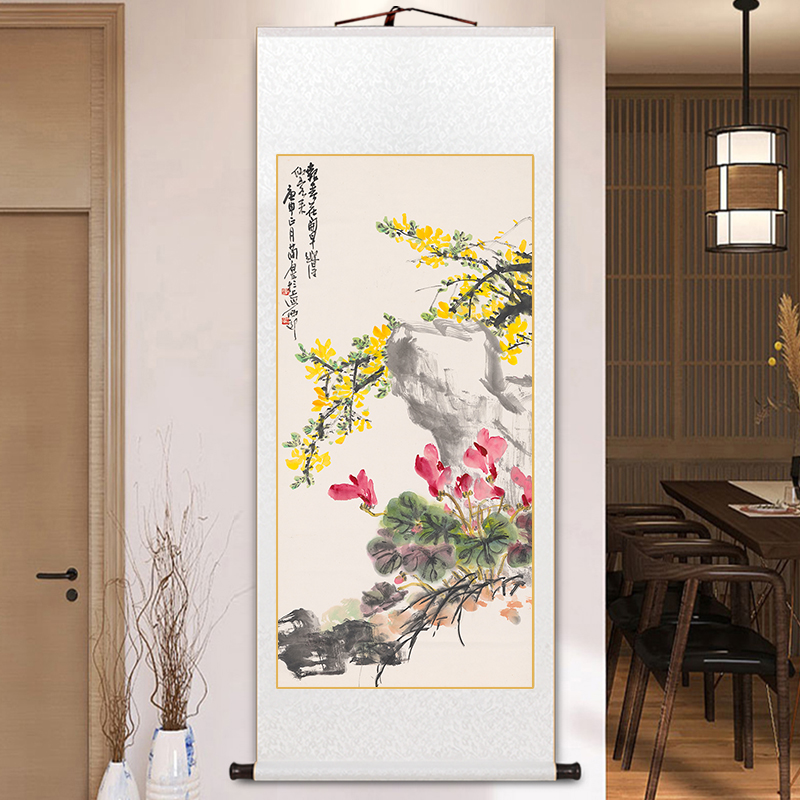 名家中式花鸟卷轴挂画古典花卉客厅玄关装饰画办公室书房茶室壁画图片
