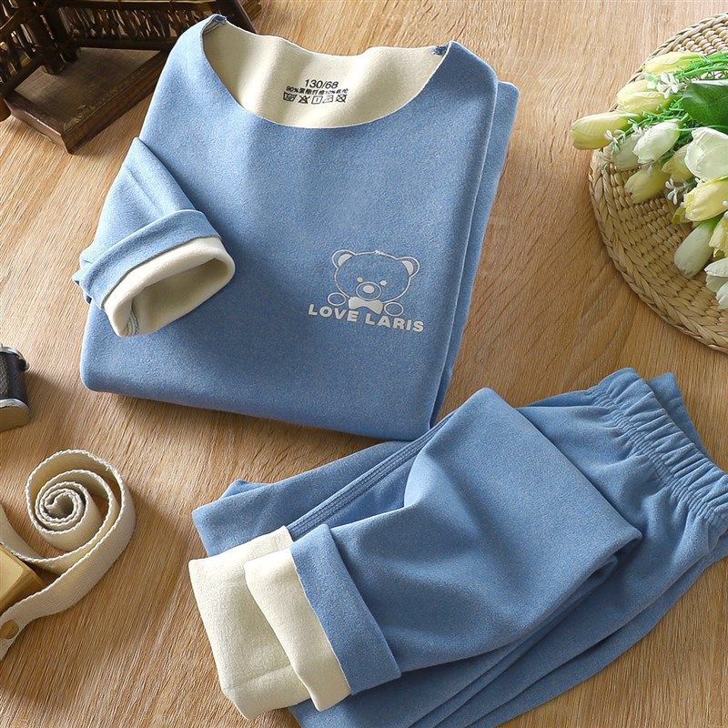 自发热德绒儿童内衣套组保暖男童圆领女童秋衣卫生裤套装德绒保暖