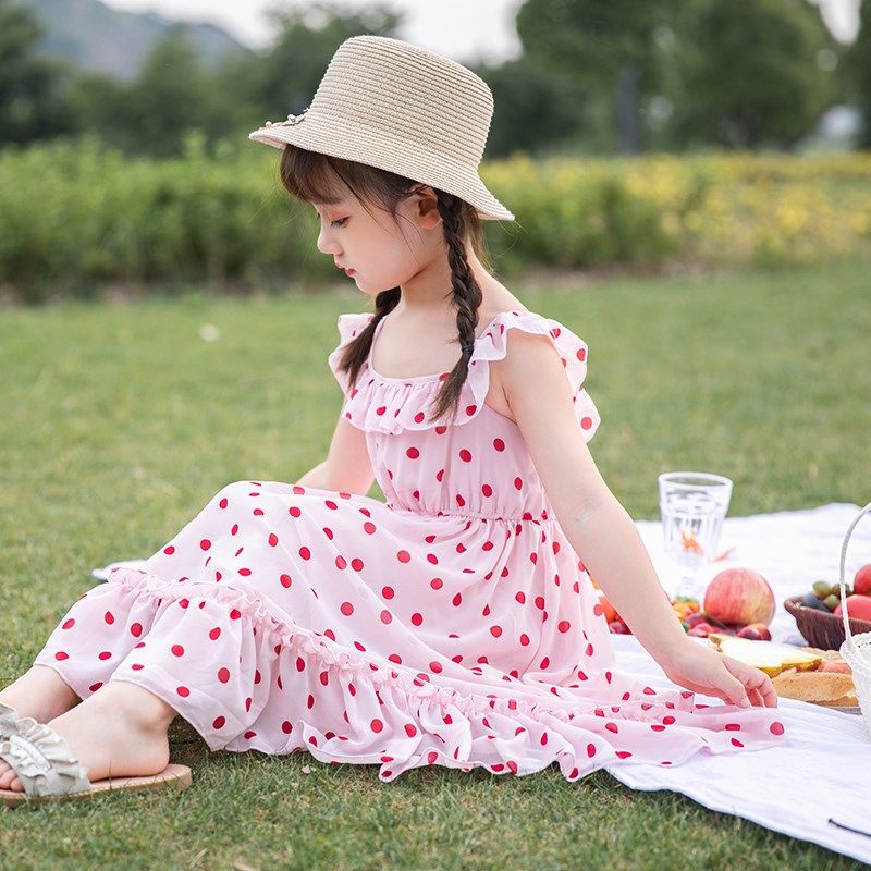 女童长裙2025新款夏装无袖雪纺波点背心裙子洋气小童中大童沙滩裙,童装/婴儿装/亲子装,连衣裙,淘宝优惠券,粉丝福利购,淘宝优惠卷