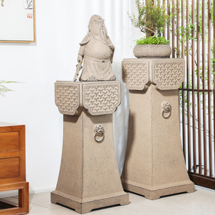 武财神关公摆件新中式仿古工艺品室内装饰展示柱底座招财开业礼品