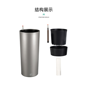 宜植堂北欧简约高直筒花盆细高型高款懒人自动吸水红掌白掌水培盆