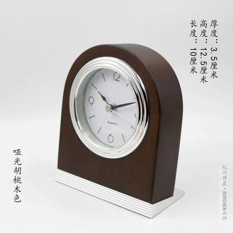 圆形金属时尚夜灯闹铃闹钟表学生静音酒店客房木制北欧轻奢小台钟