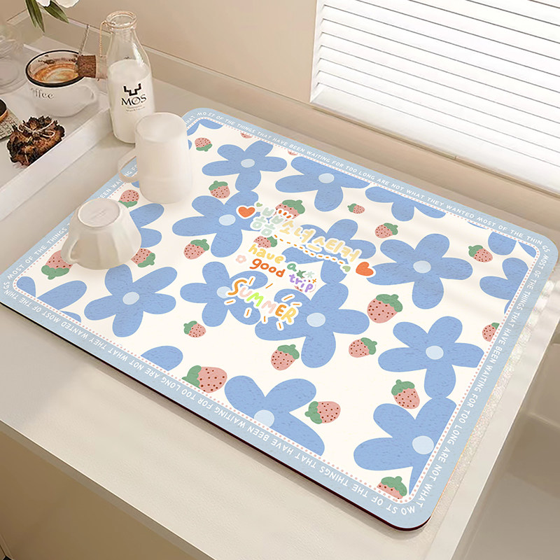 北欧花朵厨房沥水垫硅藻泥科技皮台面防滑控水杯垫灶台隔热防烫,居家布艺,厨房地垫,淘宝优惠券,粉丝福利购,淘宝优惠卷