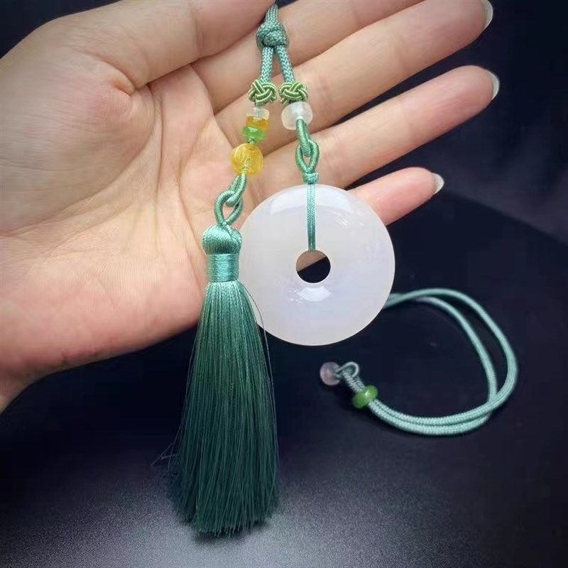 天然玉石和氏璧汽车挂件大平安扣高档后视镜吊饰客厅装饰吉祥挂饰