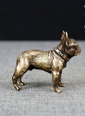 实心纯铜狗摆件沙皮犬小把件招财旺财狗茶道铜艺铜宠仿古微雕小号