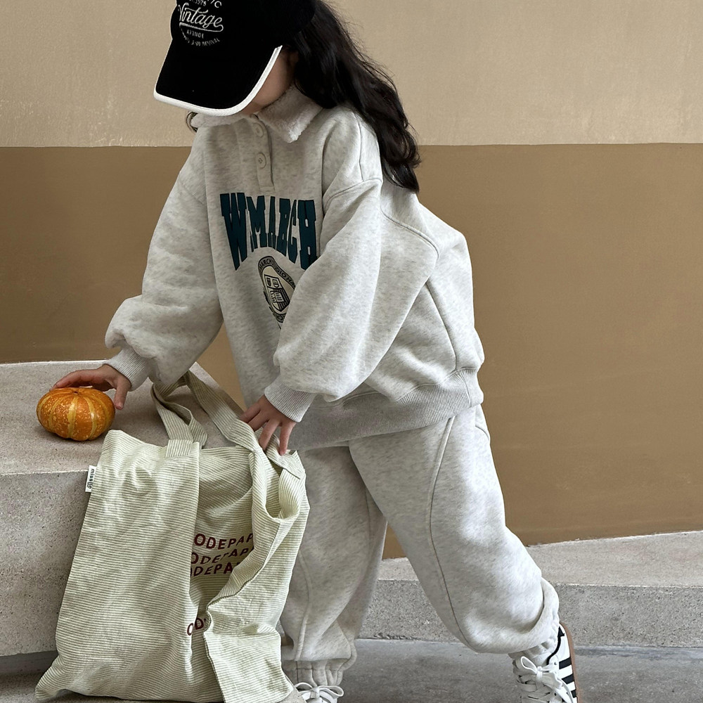 女童加绒卫衣套装2023冬装新款儿童秋冬款加厚羊羔绒大童休闲衣服