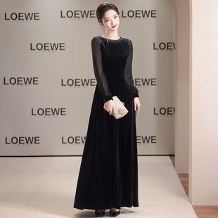 黑色年会晚礼服大合唱演出服女长裙艺考主持钢琴朗诵独唱指挥服装