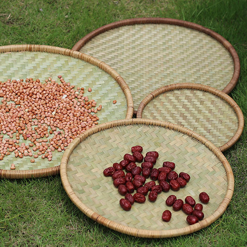 精品全藤边手工竹编竹制品竹簸箕 竹匾竹筛装饰篮晾晒扁茶盘包邮