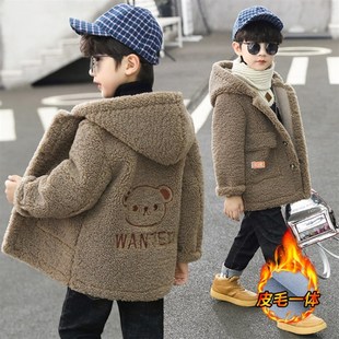 男童秋冬装外套加绒加厚儿童中大童2023新款夹棉毛毛衣秋季款开衫